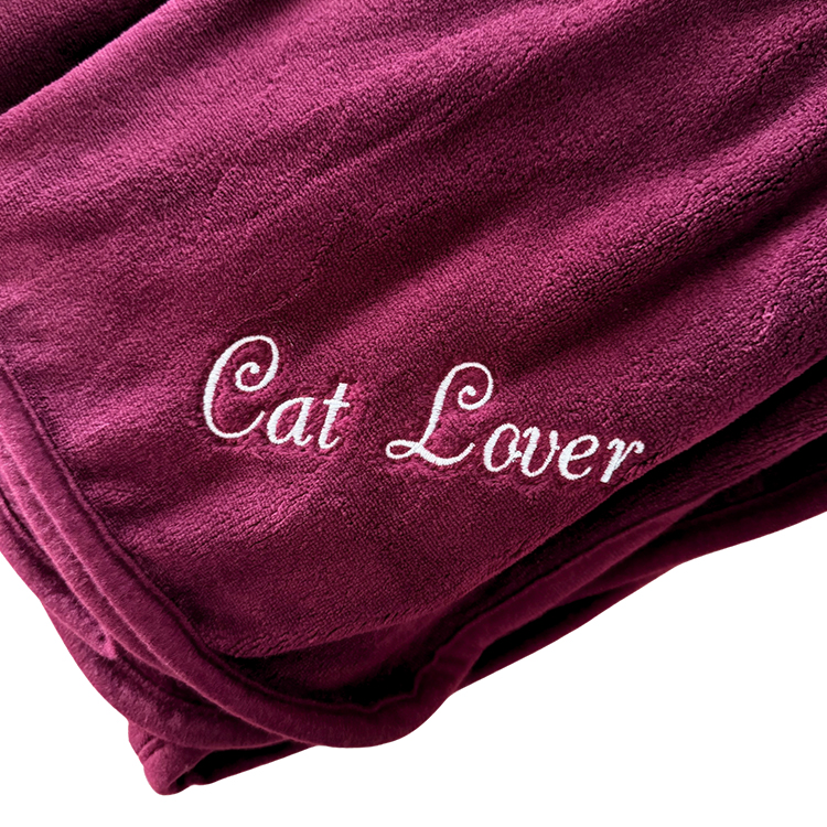 Embroidered "Cat Lover" Fleece Throw Blanket - Image 2